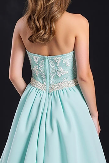 Mint A Line Satin Long Prom Dress with Appliques