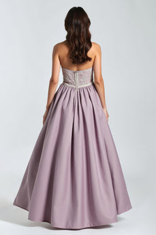 Purple A Line Satin Spaghetti Straps Long Prom Dress