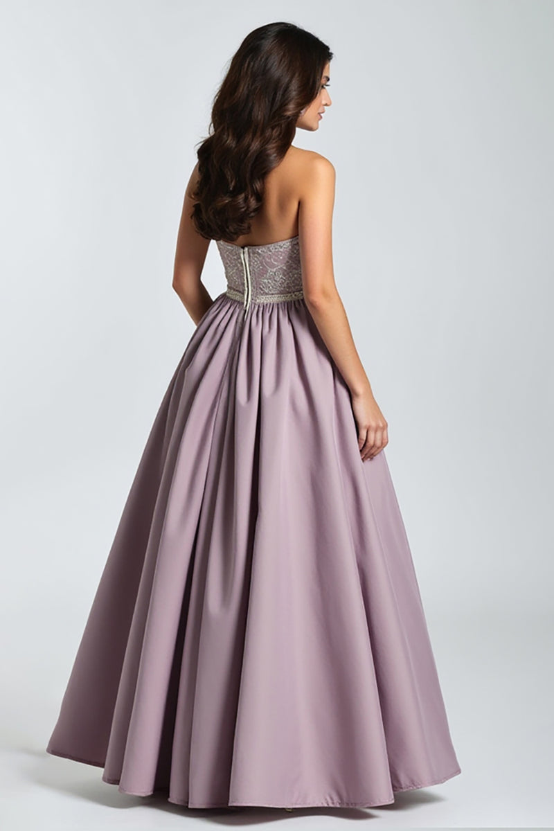 Load image into Gallery viewer, Purple A Line Satin Spaghetti Straps Long Prom Dress