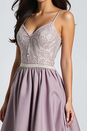 Purple A Line Satin Spaghetti Straps Long Prom Dress