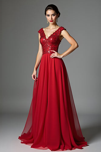 Sparkly Dark Red A Line Long Mother of the Bride Dress with Appliques