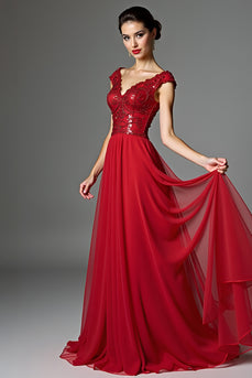 Sparkly Dark Red A Line Long Mother of the Bride Dress with Appliques