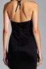 Load image into Gallery viewer, Black Halter Sheath Long Satin Graduation Dress with Slit