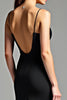 Load image into Gallery viewer, Black Spaghetti Straps Backless Long Satin Graduation Dress