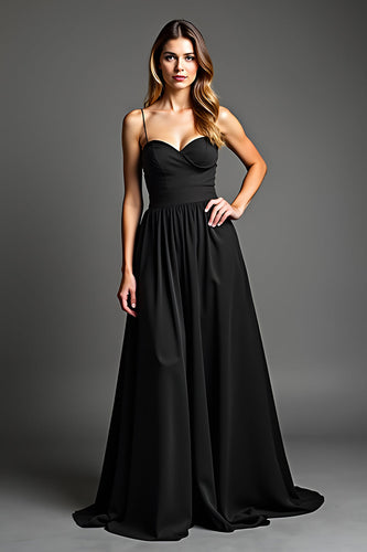 Black A Line Sweetheart Long Graduation Dress