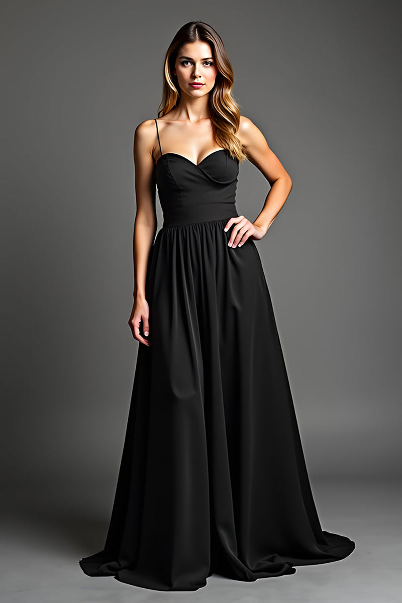 Load image into Gallery viewer, Black A Line Sweetheart Long Graduation Dress