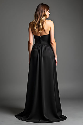 Black A Line Sweetheart Long Graduation Dress