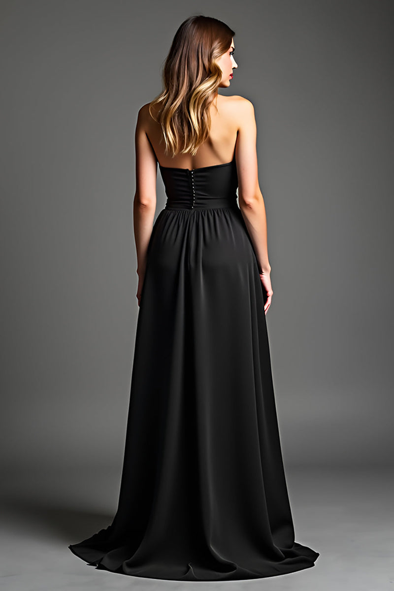 Load image into Gallery viewer, Black A Line Sweetheart Long Graduation Dress