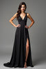 Load image into Gallery viewer, Black A Line V-Neck Long Satin Graduation Dress