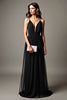 Load image into Gallery viewer, Black Pleated Deep V-Neck Long Tulle Graduation Dress