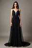 Load image into Gallery viewer, Black Pleated Deep V-Neck Long Tulle Graduation Dress