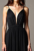 Load image into Gallery viewer, Black Pleated Deep V-Neck Long Tulle Graduation Dress