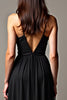 Load image into Gallery viewer, Black Pleated Deep V-Neck Long Tulle Graduation Dress