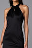 Load image into Gallery viewer, Black Sheath Halter Satin Graduation Dress with Slit