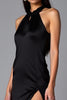 Load image into Gallery viewer, Black Sheath Halter Satin Graduation Dress with Slit