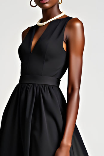 Black A Line V-Neck Long Graduation Dress