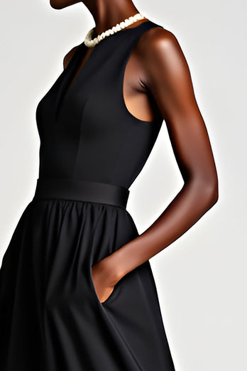 Black A Line V-Neck Long Graduation Dress