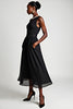 Load image into Gallery viewer, Black A Line V-Neck Long Graduation Dress