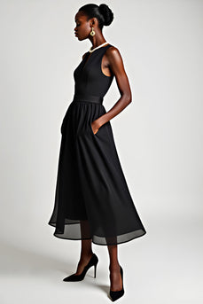 Black A Line V-Neck Long Graduation Dress