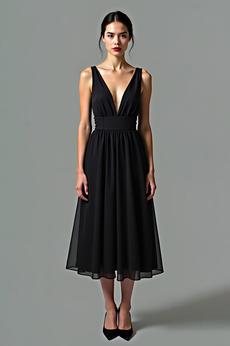 Load image into Gallery viewer, Black A Line Backless Pleated Long Graduation Dress