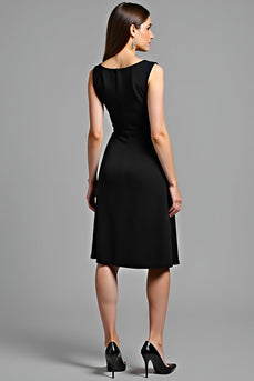 Black V-Neck A Line Knee Length Graduation Dress