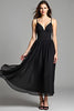 Load image into Gallery viewer, Black A Line V-Neck Long Backless Graduation Dress