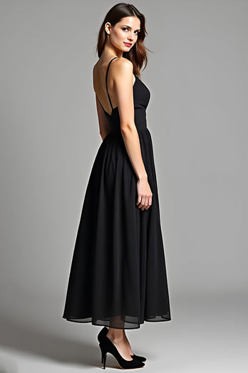 Black A Line V-Neck Long Backless Graduation Dress