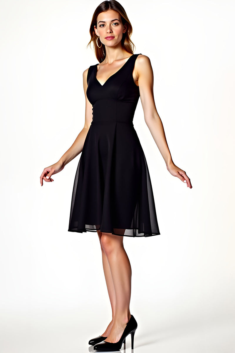 Load image into Gallery viewer, Black A Line V-Neck Short Graduation Dress