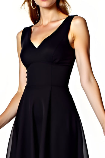 Black A Line V-Neck Short Graduation Dress