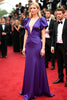 Load image into Gallery viewer, Purple Deep V-Neck Puff Sleeves Sheath Long Gala Dress