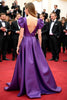 Load image into Gallery viewer, A Line Purple V-Neck Puff Sleeves Long Gala Dress