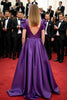 Load image into Gallery viewer, A Line Purple V-Neck Puff Sleeves Long Gala Dress