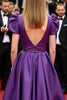 Load image into Gallery viewer, A Line Purple V-Neck Puff Sleeves Long Gala Dress