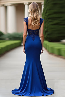 Royal Blue Mermaid V-Neck Mother of the Bride Dress with Appliques