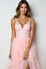 Load image into Gallery viewer, Blush Pink Tulle Tiered Appliques Long Prom Dress with Slit