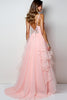 Load image into Gallery viewer, Blush Pink Tulle Tiered Appliques Long Prom Dress with Slit