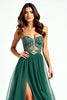 Load image into Gallery viewer, Dark Green Strapless Tulle Beaded Long Prom Dress with Slit