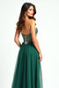 Load image into Gallery viewer, Dark Green Strapless Tulle Beaded Long Prom Dress with Slit