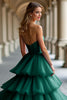 Load image into Gallery viewer, Dark Green Tiered Beaded Strapless Tulle Long Prom Dress