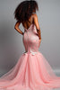 Load image into Gallery viewer, Blush Pink Mermaid Tulle Appliques Long Prom Dress