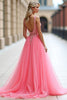 Load image into Gallery viewer, Pink A Line Tulle Ball Gown Long Prom Dress with Appliques