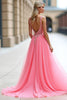 Load image into Gallery viewer, Pink A Line Tulle Ball Gown Long Prom Dress with Appliques