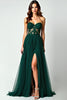 Load image into Gallery viewer, Dark Green A Line Strapless Appliques Long Prom Dress with Slit