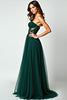 Load image into Gallery viewer, Dark Green A Line Strapless Appliques Long Prom Dress with Slit