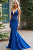 Load image into Gallery viewer, Royal Blue Mermaid Deep V-Neck Long Prom Dress with Appliques