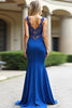 Load image into Gallery viewer, Mermaid Royal Blue Spaghetti Straps Long Prom Dress with Appliques