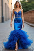 Load image into Gallery viewer, Royal Blue Mermaid Tiered Beaded Long Satin Prom Dress