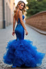 Load image into Gallery viewer, Royal Blue Mermaid Tiered Beaded Long Satin Prom Dress