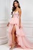 Load image into Gallery viewer, Blush Pink Appliques Sweep Train Long Prom Dress with Slit