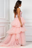 Load image into Gallery viewer, Blush Pink Appliques Sweep Train Long Prom Dress with Slit